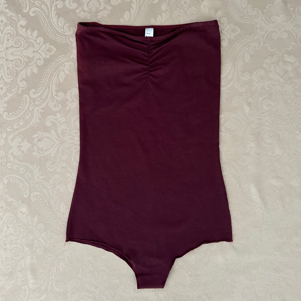 American Apparel Strapless Ruched Bodysuit, Burgundy, Size S